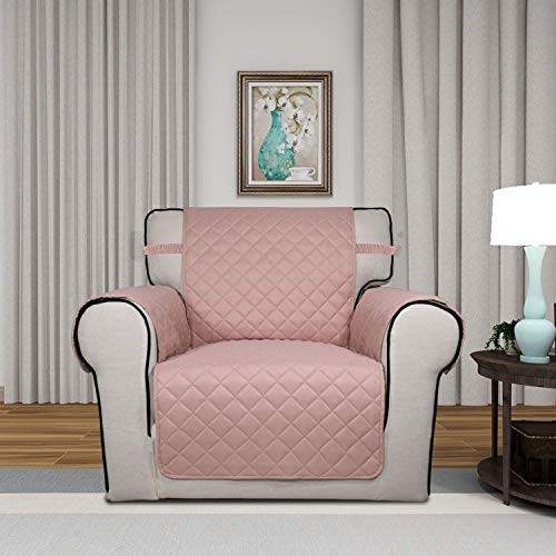 Image of PureFit Reversible Quilted Sofa Cover, Water Resistant Slipcover Furniture Protector, Washable Couch Cover with Non Slip Foam and Elastic Straps for Kids, Dogs, Pets (Chair, Pink /Beige)