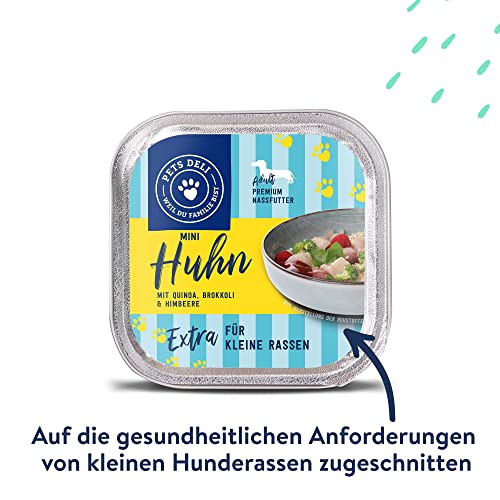 Pets Deli Mini Hunde Nassfutter Huhn, Quinoa, Brokkoli, für kleine, wählerische Rassen, leicht verdaulich, getreidefrei, ohne Zucker, 16x100 g, Premium Qualität