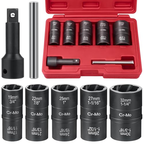 7Pcs Flip Editions Lug Nut Removal Tool & Impact Double Size Socket Set, with 1/2 Inch Adapter, Easy Out Broken Bolt Extractor Kit, Ez Out Stripped Wheel Lock for Rusted, Rounded, Damaged Nuts Screws