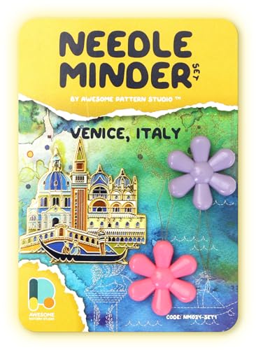 Image of Awesome Pattern Studio Needle Minder Set - Venice Magnetic Needle Minder + 2 Needle Threaders. Enamel Pin for Cross Stitch, Embroidery and Craft