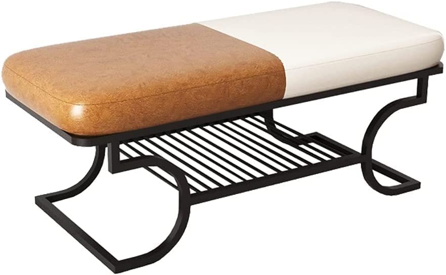 Banc de rangement en fer forgé nordique avec étagère à chaussures intégrée pour l'entrée