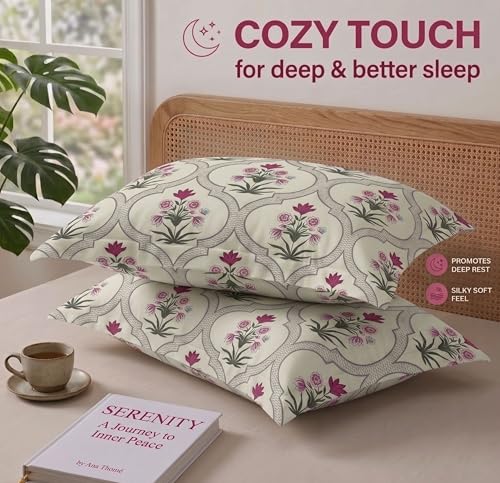 Image of VAS COLLECTIONS Cotton Pillow Cover Set of 2 (17x27 Inches) | Ultra Soft Breathable Pillow Cases for Bed | Skin Friendly, Fade Resistant & Comfortable Pillow Covers for Bedroom Decor (Rose White)