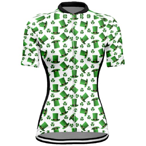 Mateju Maillot Ciclismo para Mujer, Trébol de Cuatro Hojas Ciclismo Exterior Cómodo Transpirable, Verano Secado Rápido Camisetas Manga Corta Hombre, Camiseta Mujer Elástico (Verde 1,XL)