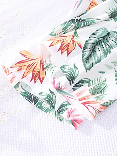 Image of WDIRARA Girls 2 Piece Summer Outfits Ruffle Trim Sleeveless Top & Tropical Print Pants with Belt Beach Hawaiian Set