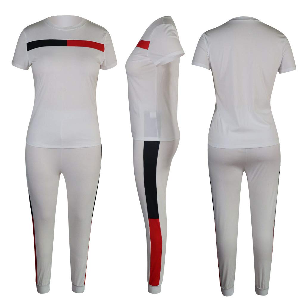 Kombinezon damski na lato moda dwuczęściowa koszulka + ubrania 7/8 fitness sport jogging spodnie joga casual basic, biały, S