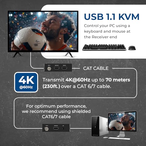 Image of OREI 4K HDMI Extender Over Ethernet with KVM 230ft 18Gbps, HDR10, HLG, LPCM