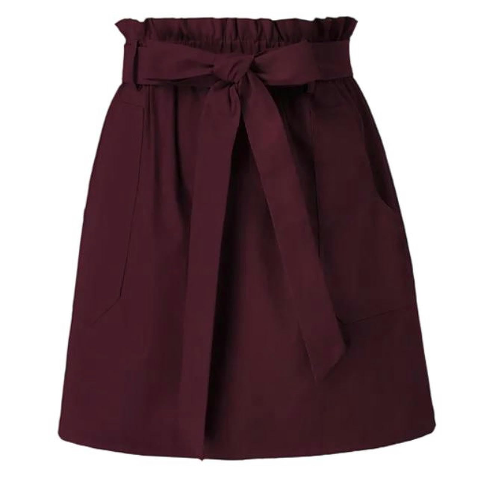 Jupe vêtements d'été femmes mi-cuisse avec poches et ceinture vin