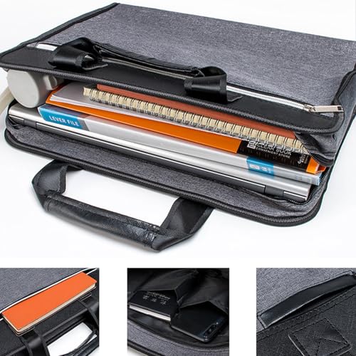 Gray Portable Business File Bag, Double Layer Canvas Tote with Handle & Zipper4
