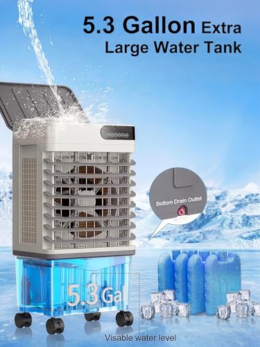 Image of Uthfy Swamp Cooler, 30 Inch Evaporative Air Cooler with 5.3 Gal Large Water Tank, 1800 CFM, 120 Oscillation, 3 Modes & 3 Speeds, Remote, 12 H Timer, 4 Ice Packs, Portable Air Conditioner for Outdoor