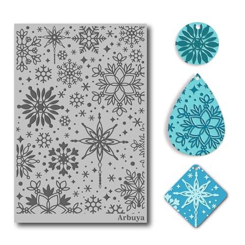 Arbuya Polymer Clay Snowflakes Texture Sheets for Earrings Jewelry Making, Christmas Snowflake Clay Texture Mat for Polymer Clay Projects Floral Stamps for Clay Earrings Tools
