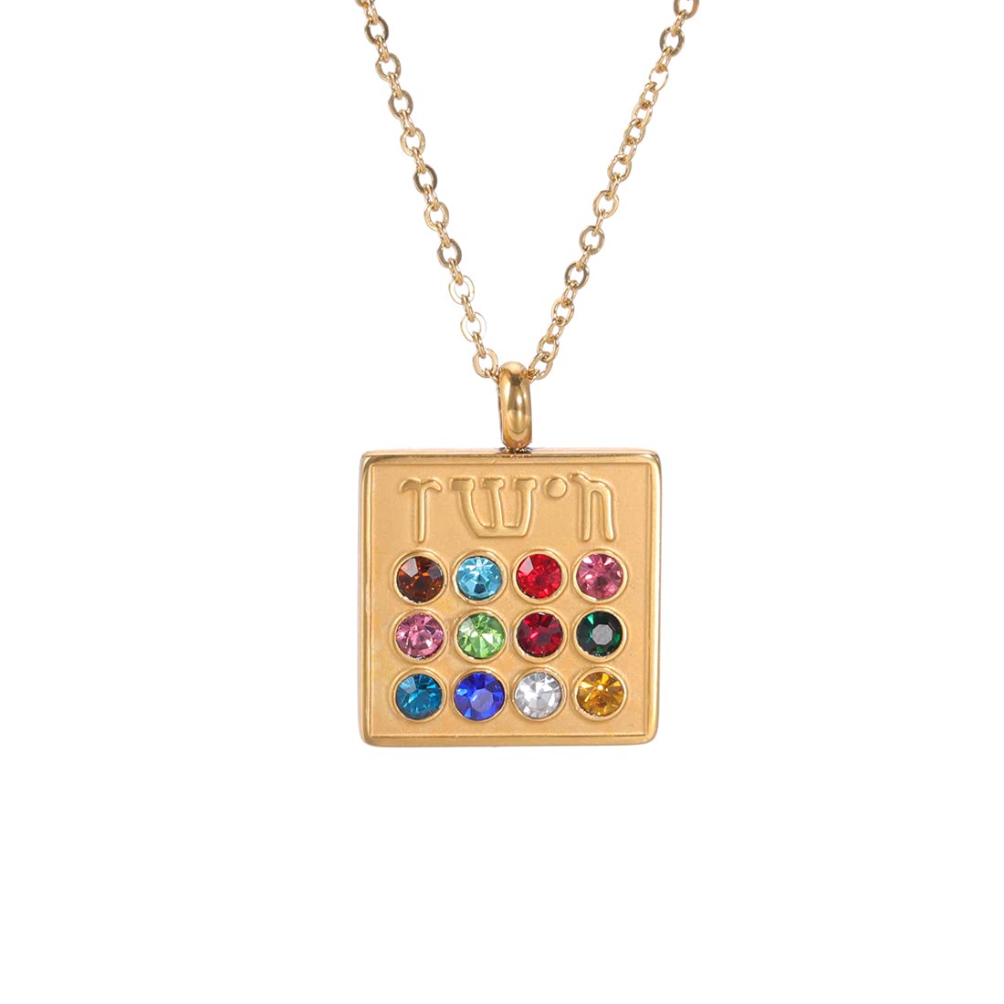 EUEAVAN12 tribes of Israel Hebrew Inscriptions Pendant Necklace Birthstone Jewish Choker Amulet High Priest Israel Jewelry Woman Men