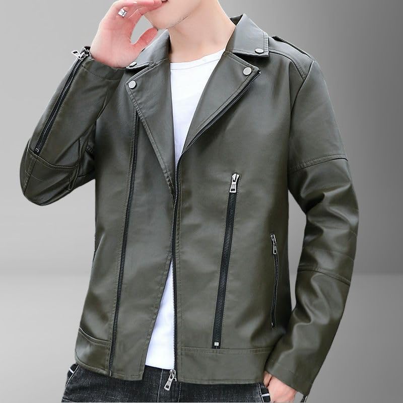Chaqueta biker de cuero sintético para hombre miniatura 3