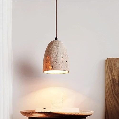 Miniatura 5 de Small Yellow Travertine Hanging Lamp Vintage Mid Century Living Room Pendant Lights Modern Simple Wood Dome Chandeliers for Farmhouse Restaurant
