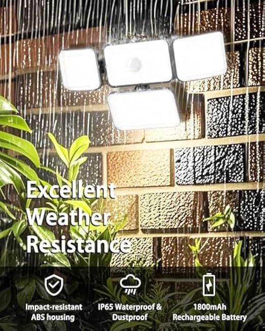 CLAONER Solar Outdoor Lights Motion Sensor 3500LM 288 LED Solar Security Lights with Remote Control IP67 Waterproof 4 Heads Solar Flood Lights with 16.4ft Cable 4 Modes Wall Lights(2 Pack)