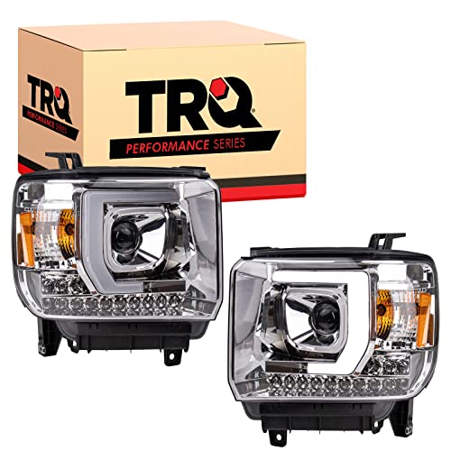 Image of TRQ Performance Driver and Passenger Side Headlight Assembly 2 Piece Set Chrome Housing Compatible with 2014-2015 GMC Sierra 1500 2015-2019 GMC Sierra 2500HD /3500HD