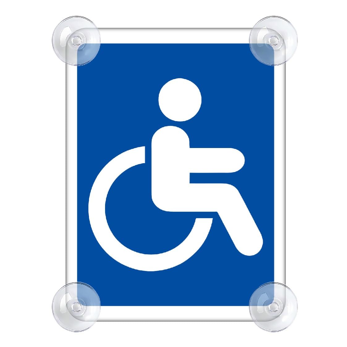 Rollstuhlfahrer Schild für Auto mit 4x Saugnapf - Rollstuhl Saugnapfschild aus Acrylschild - Behindertenschild Autoschild für Windschutzscheibe 90x120mm