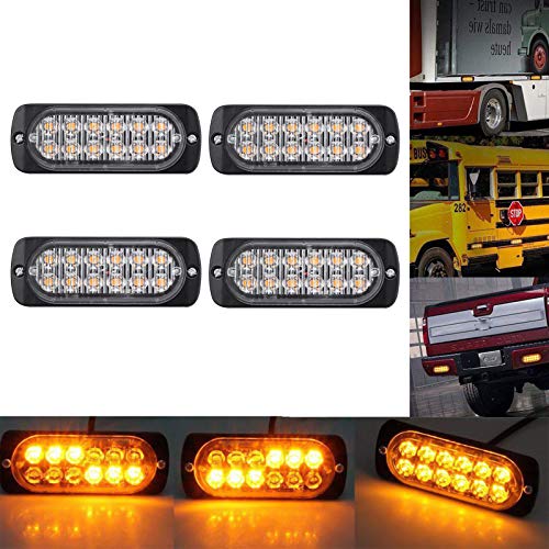 12 LED Car Strobe Lights, Kamtop 4pcs IP65 Waterproof 12 LED Car Strobe Flash Lights Warning Beacon Emergency Flashing…