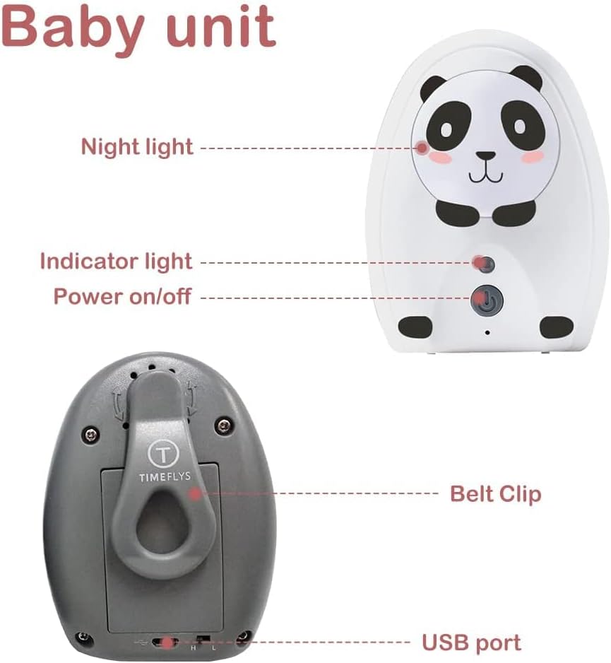 TimeFlys Audio Baby Monitor Baby Unit with labeled parts