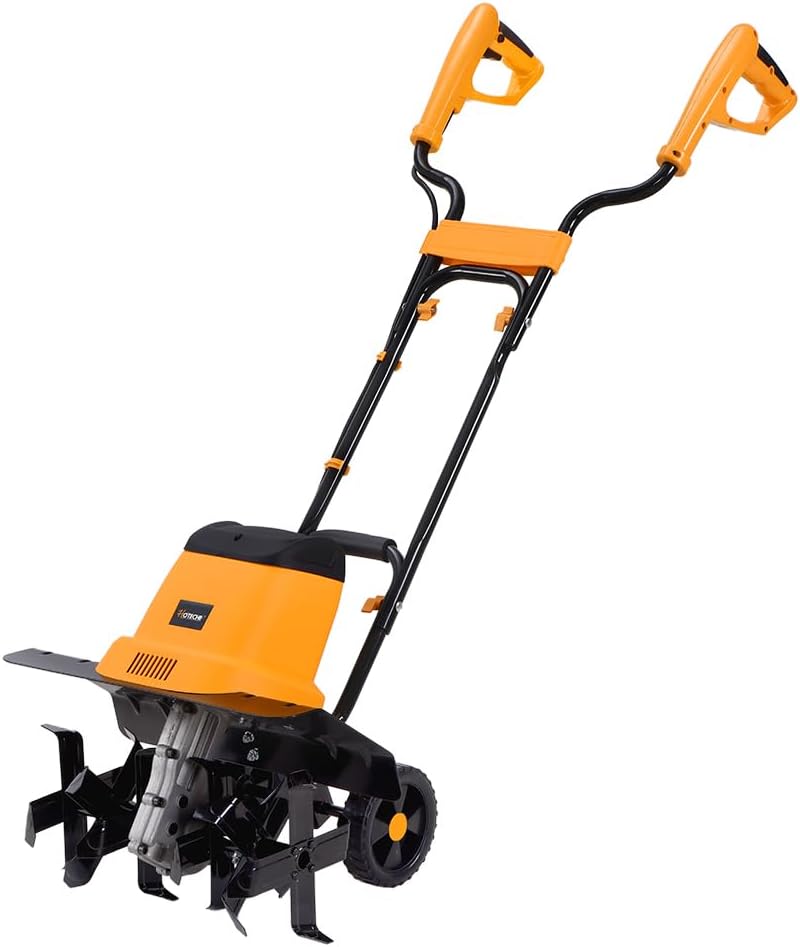 Hoteche Electric Tiller, 1400W 330RPM with 430MM Working Width & 200MM Depth, 6 Steel Blades, Orange & Black, Color Box