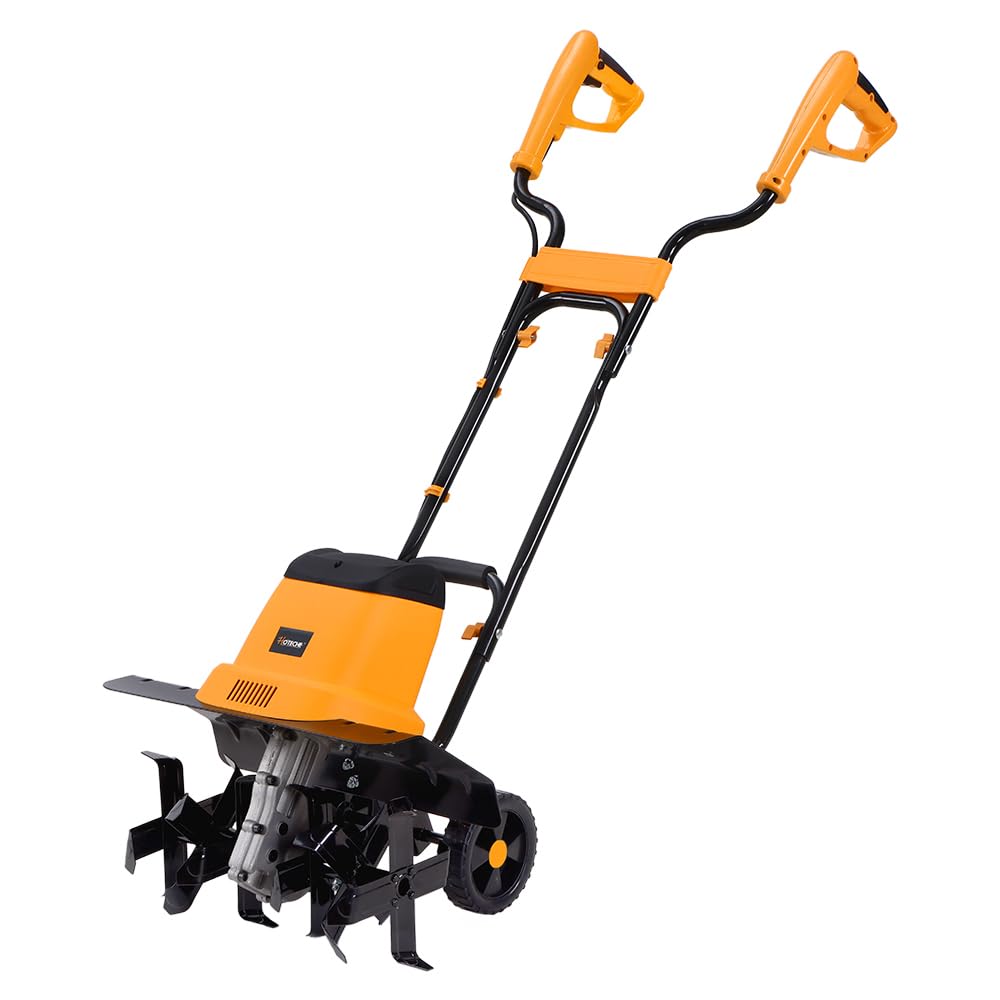 Hoteche Azada eléctrica de jardín de 1400 W, 330 rpm, 430 mm de ancho de trabajo, 6 cuchillos, color naranja y negro