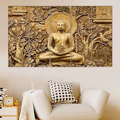 Image of Spacter art Lord Buddha Wall Painting for Living Room Big Size - Meditating Gautam Buddha Painting Wall Decor Peaceful Art for Bedroom, Office, Hotels & Gifting - Wooden Framed (30x60 inch) SP239
