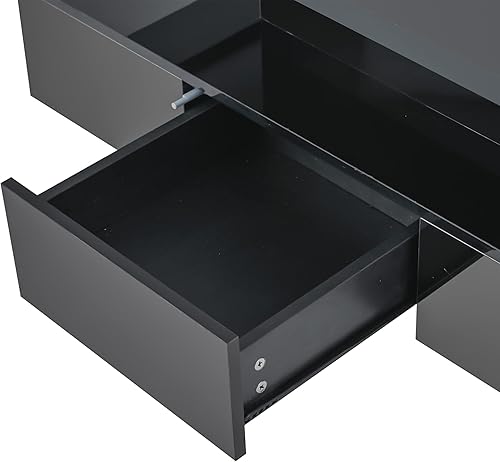 Miniatura 175 de Mesa de centro moderna con 2 cajones de almacenamiento y estantes de exhibición, mesa de cóctel rectangular con luces LED de 16 colores, ideal para