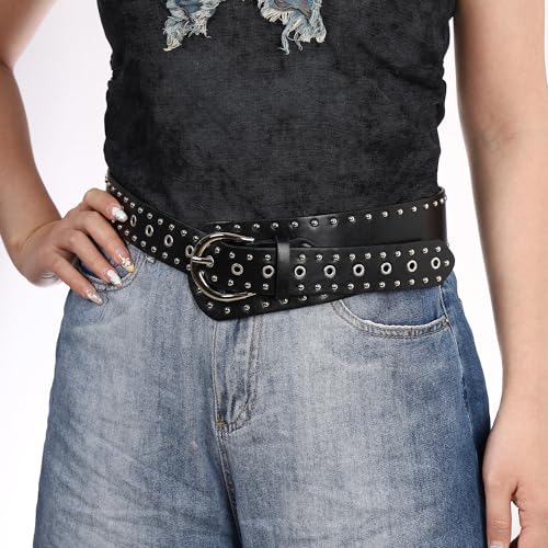 Manfnee Women's Fashion Leather Belt Studded Leather Belt Ladies Belts for Jeans Dress Punk Belt2