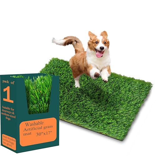 Image of Washable Artificial Grass DogPotty Pad -Durable Fake Grass Pee Pad,Reusable Indoor /Outdoor Puppy TrainingMat for Dogs & Small Pets, Artificial GrassDoormat