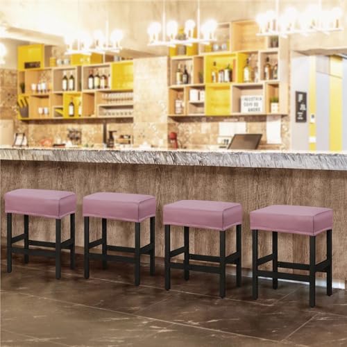 Image of YISUN Stool Covers Rectangle - 4 Pack Stretch Oilproof Waterproof PU Bar Stool Covers Saddle Seat Counter Pub Vanity Chair Cover with Elastic Bands