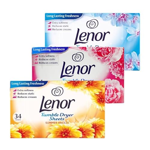 Lenor Fabric Conditioner Dryer Sheets (SPRING AWAKENING, SUMMER BREEZE, PINK BLOSSOM) | Long-Lasting Fresh Floral Scent | Reduces Static Cling | Tumble Dryer Freshness Booster (Choose 3 or 6 pack)