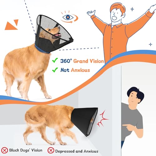 Image of Dog Cone Collar to Stop Licking, Soft Mesh Recovery Collar After Surgery with Liner, Elizabeth Cone Alternative for Medium and Large Dogs, for Surgery, Spay, Neuter, Wound Care,XS,Black