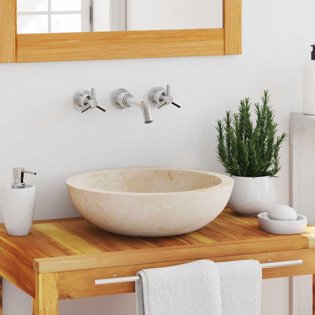 vidaXL Lavabo Sanitario Cuarto de Baño Servicio Fregadero Piezas de Fontanería Bricolaje Instalación Decoración Aseos Grifería 40x12 cm Mármol Crema Piedra Natural