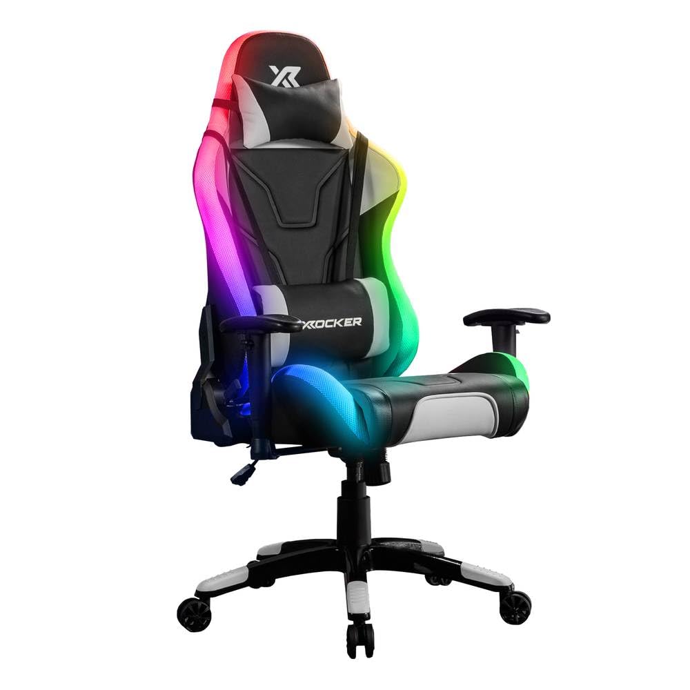 X-Rocker Agility Sport RGB High Back eSports Gaming Chair for Adults & Teens - App Controlled LED Lights, Head & Lumbar Cushion, Height Adjustable Recliner, Wipe-Clean Faux Leather - Black