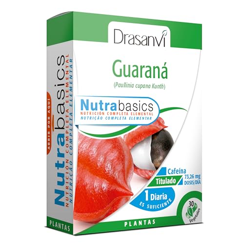 DRASANVI NUTRABASICS GUARANÁ - Ayuda a mantener la VITALIDAD física y mental, muy útil en dietas de adelgazamiento - VEGANO - SIN GLUTEN - 30 cápsulas vegetales