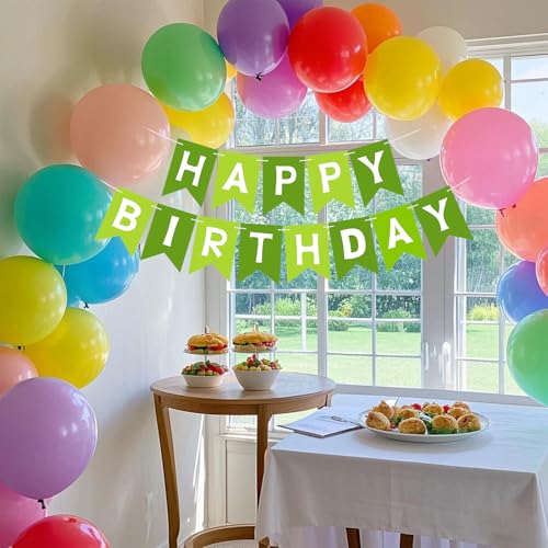 Image of Happy Birthday Banner Sign, Birthday Garland Wall Door Hanging Banners Flag for Women Men Boys Girls Party Backdrop Decorations, Personalized Name Banner White Letters Green
