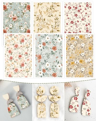 Puocaon Vintage Flower Clay Transfer Paper - 18 Pcs Flower Art Design...