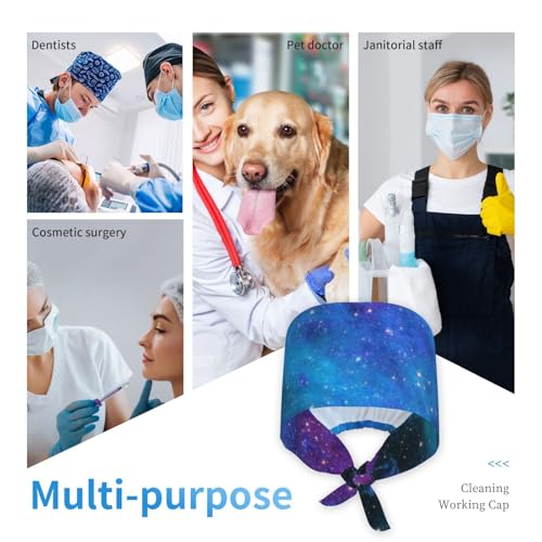 Image of Working Cap Scrub Cap with Sweatband Adjustable Unisex Women Tie Back Hat Nurse Surgical Caps