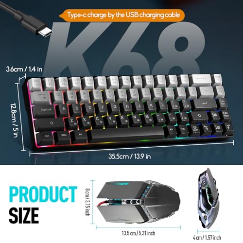 Image of Guiheng Wired 60% Gaming Keyboard and Mouse Combo, Ultra-Compact 61 Keys RGB Backlit Mini Keyboard, Lightweight 3200 DPI Optical, Wired Gaming Set for Windows,PC, MAC PS5 Xbox Gamer(Gradient Grey)