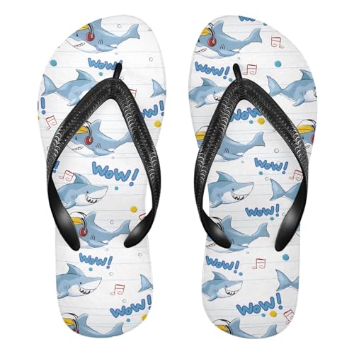 ALAZA Doodle Blue Shark Flip Flops for Women Fashion Beach Slippers Comfort Mens Flip Flops Non-Slip Rubber Shower Slippers Sandal for Hotel Travel Sport,XS
