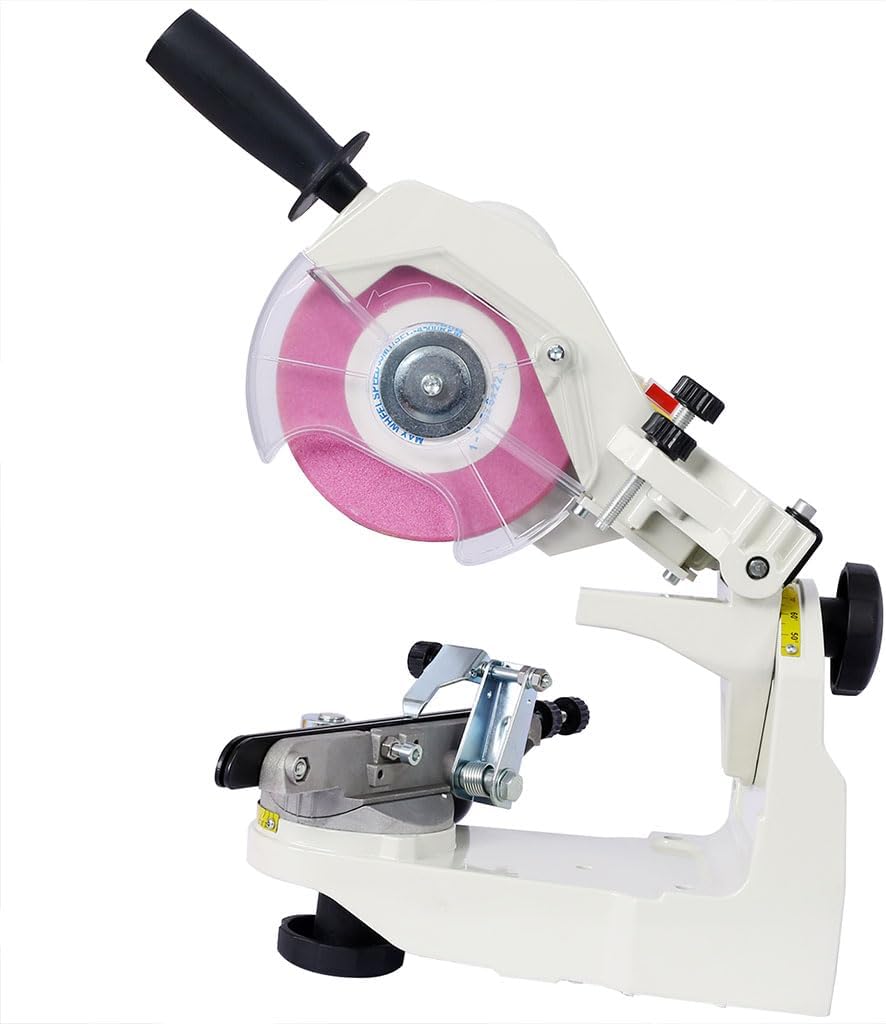 Chainsaw Sharpener, Electric Multi-Angles Automatic Saw with Multi-Angle Adjustable Chain Grinder Sharpener Machine 120-Volt Bench Grinder Universal Saw Chain Sharpener,White