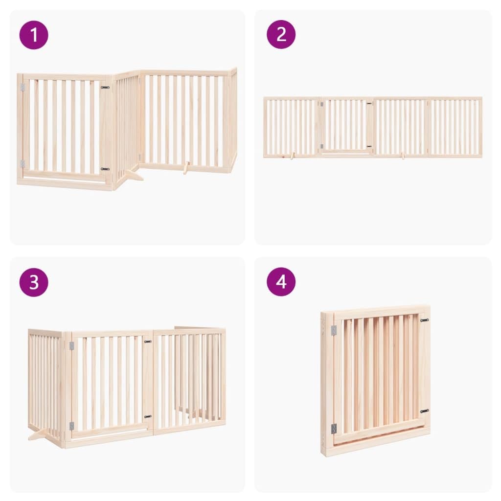 Puerta plegable para perros de madera de álamo de 320 cm, independiente, plegable, ideal como barrera para casa, apartamento, jardín, protección y seguridad para cachorros y perros