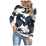 SEWORLD Oberteil Gedruckte Sweatshirts Basic Camouflage mit Rundhalsausschnitt Sportliche Shirts Kuschelige Sweatshirts Damen Sportspulli Herbst Winter Lässige Bequeme Langarmshirts