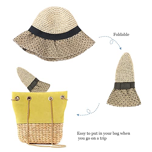 Sombrero femenino de paja con ala ancha para sol miniatura 6