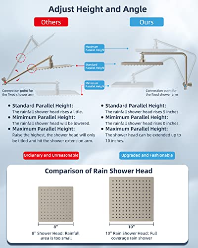 Hibbent Metal Shower Head, 10'' High Pressure Rainfall Shower Head/Handheld Showerhead Combo With 12'' Adjustable Shower Extension Arm, 7-Spray, 71'' Hose, Showerhead Holder, Brushed Nickel #TOP1