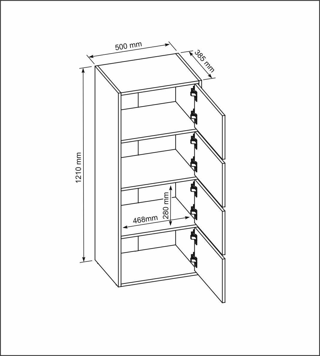 Mobile Moderno Bianco per Camera da Letto e Soggiorno – Cassettiera Alta con 4 Ante, Scarpiera Salvaspazio, Credenza Multifunzionale, Mobiletto 50x39x120 cm