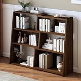 IOTXY Wooden Extendable Shelf Bookcase - 3-Tier Ladder Low Short Bookshelf for Small Space or Corner, Dark Walnut, S