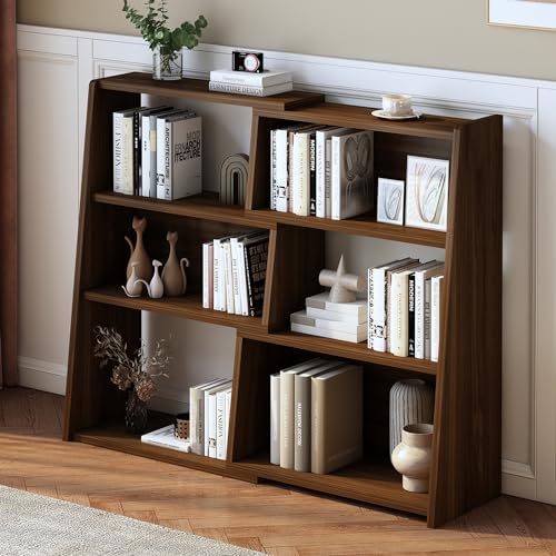 IOTXY Wooden Extendable Shelf Bookcase - 3-Tier Ladder Low Short Bookshelf for Small Space or...