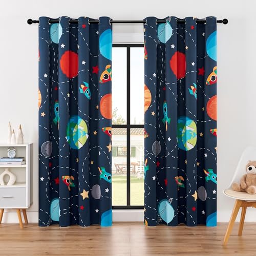 Kids Space Themed Blackout Curtains - 100% Blackout Perfect for K...