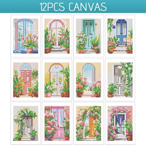 Image of HASTHIP 12Pcs DIY Diamond Paint Craft Kit, 15x15cm Dreamy Garden Themed DIY Colored Diamond Paint Art Kit with Complete Tool Set, Wall Decor Handcraft Gift Beginner-Friendly Fun Group Activity