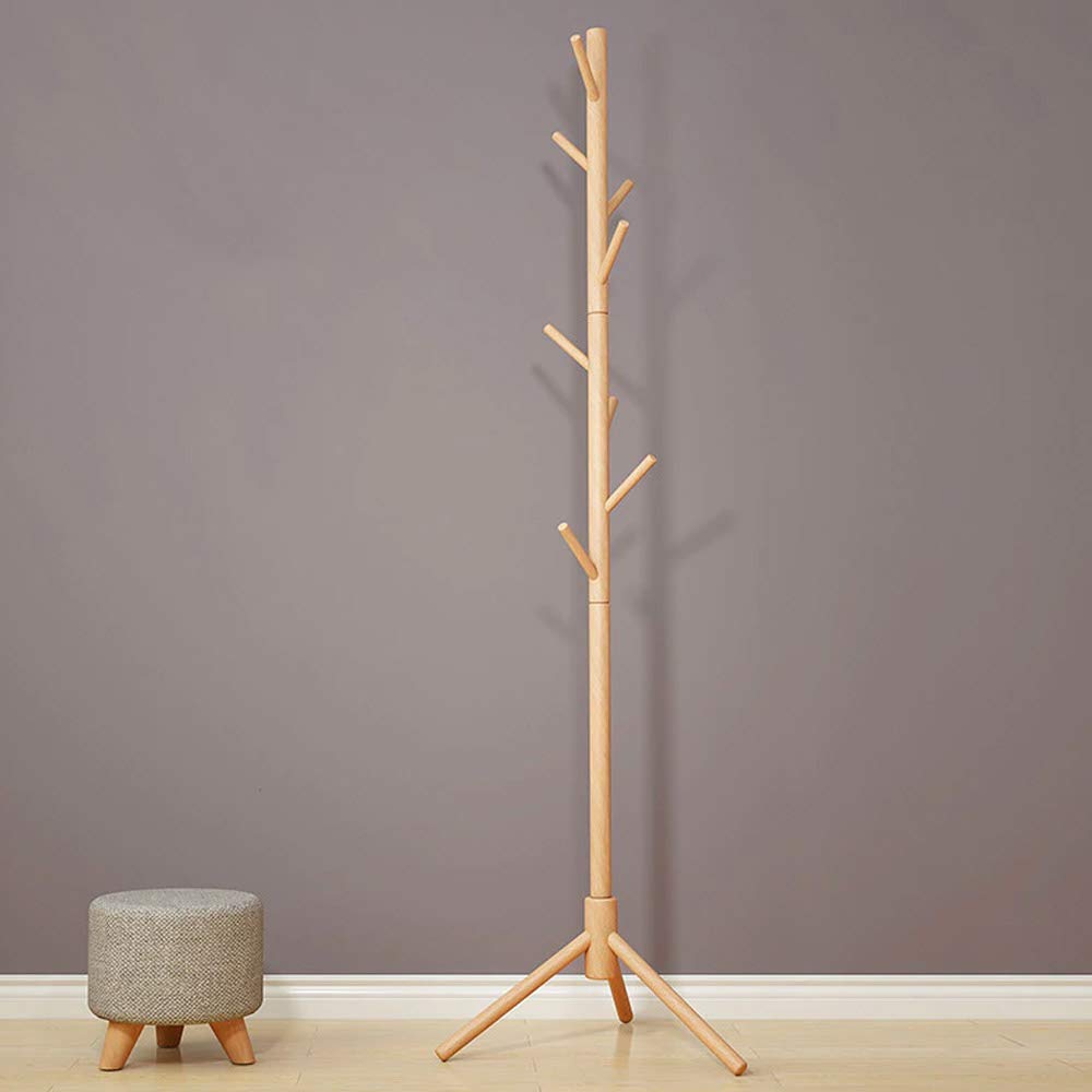 BAKAJI Attaccapanni Appendiabiti di Design a Piantana da Terra in Legno di Betulla con 8 Ganci Appendi Abiti e Base Treppiedi Dimensione 41 x 41 x 176 cm (Naturale)
